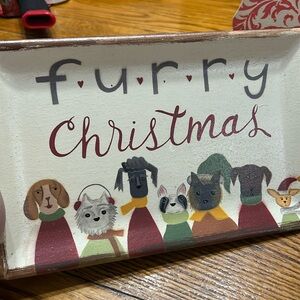 Michelle L. Kildow “Furry Christmas” painted wooden tray with dogs.